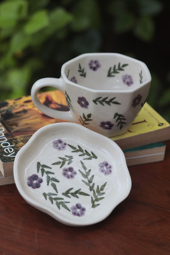 Lavender Fields Mug & Handmade Dessert Plate handmade in india