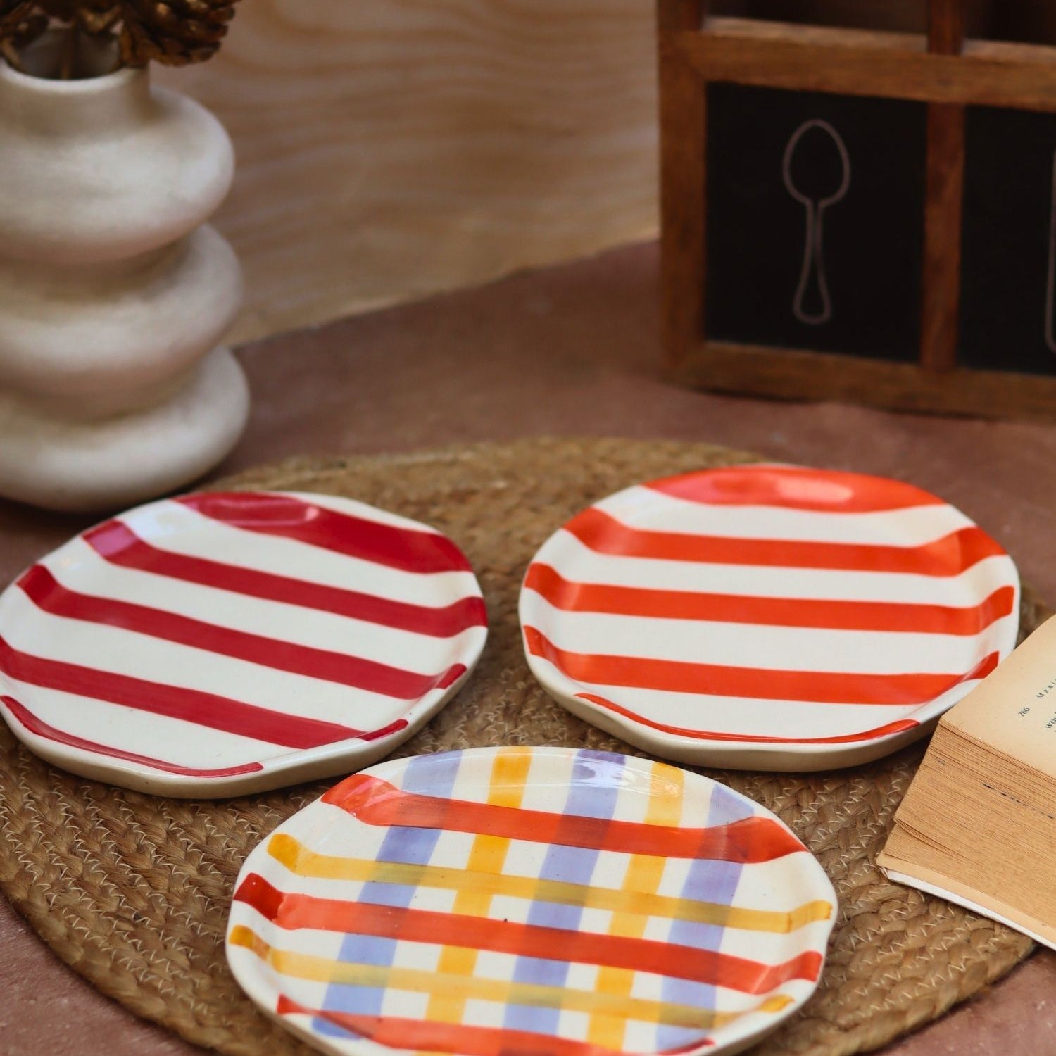 handmade Set of 3 - Striped Dessert Plates Combo