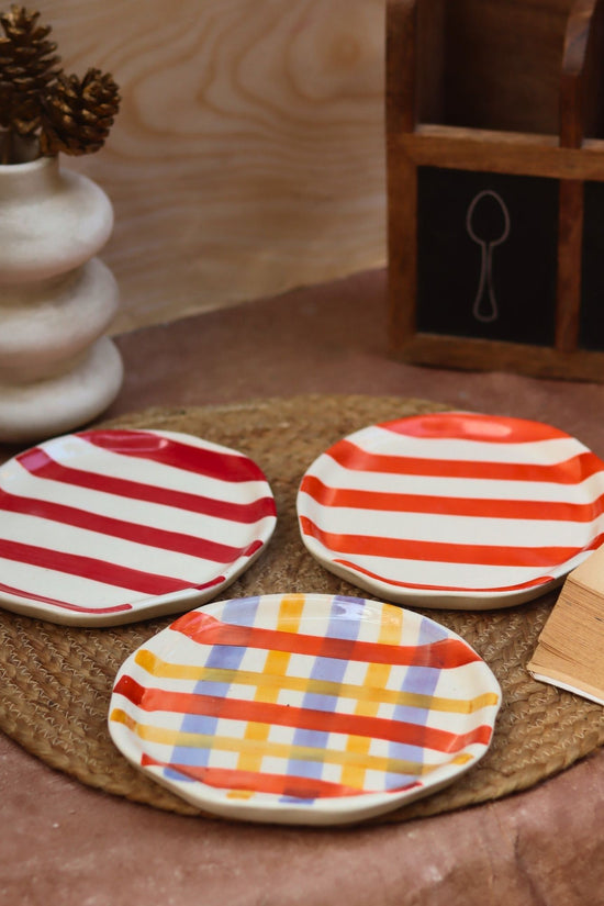 handmade Set of 3 - Striped Dessert Plates Combo