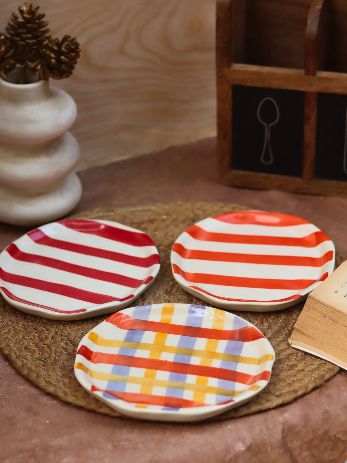 handmade Set of 3 - Striped Dessert Plates Combo