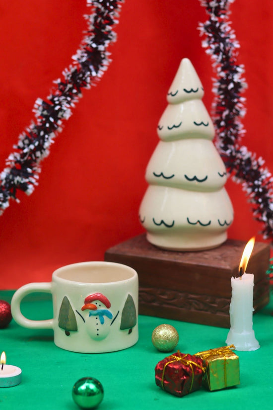 Set of 2 - Snow White Christmas Tree & Merry Morning Mug Combo handmade in India