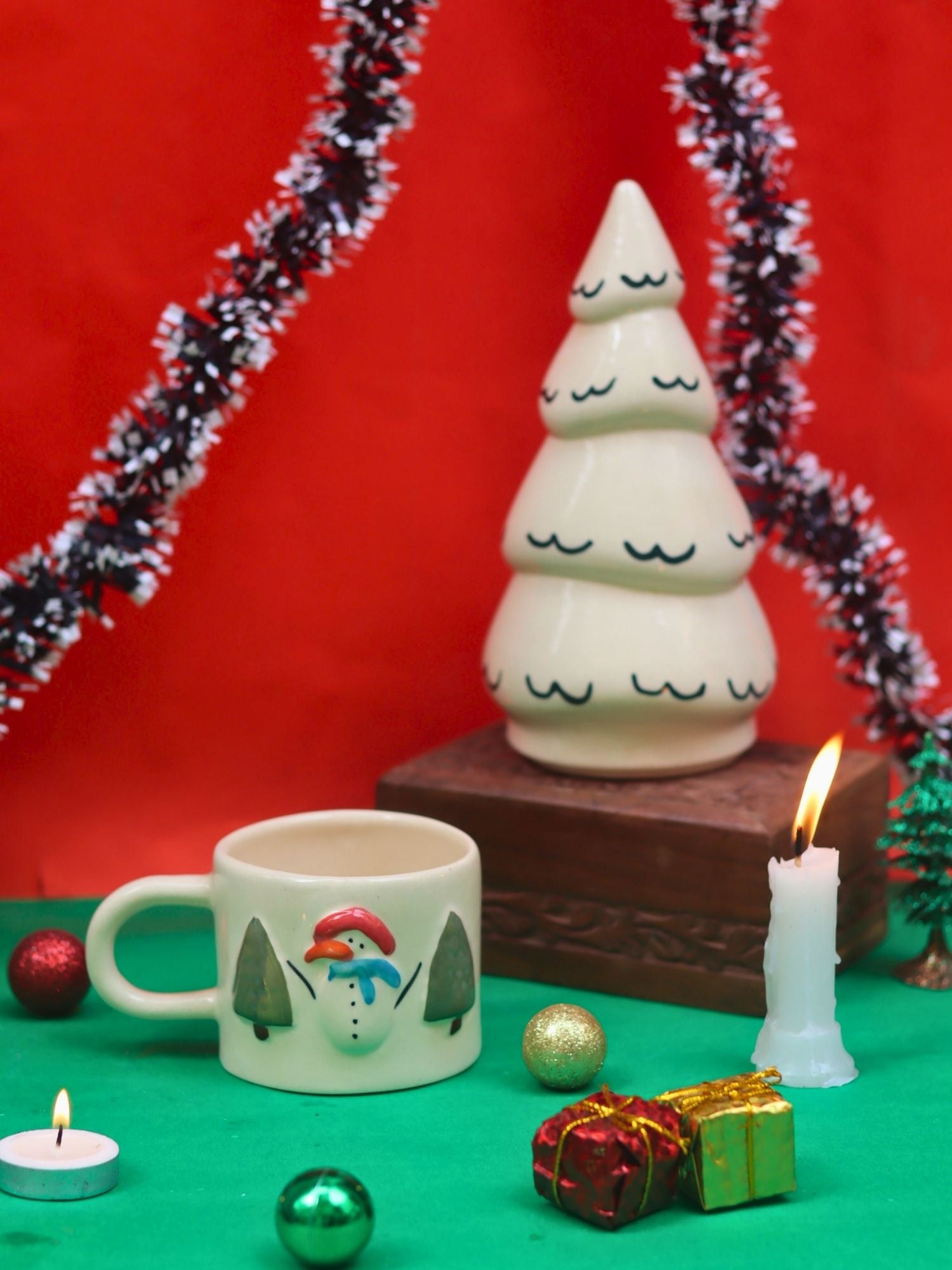Set of 2 - Snow White Christmas Tree & Merry Morning Mug Combo handmade in India