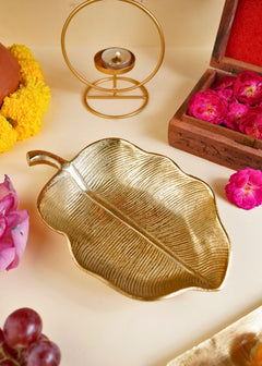 Handmade Gold-Plated Hazel Leaf Decorative Platter