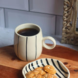 handmade black lined mug & zebra dessert plate