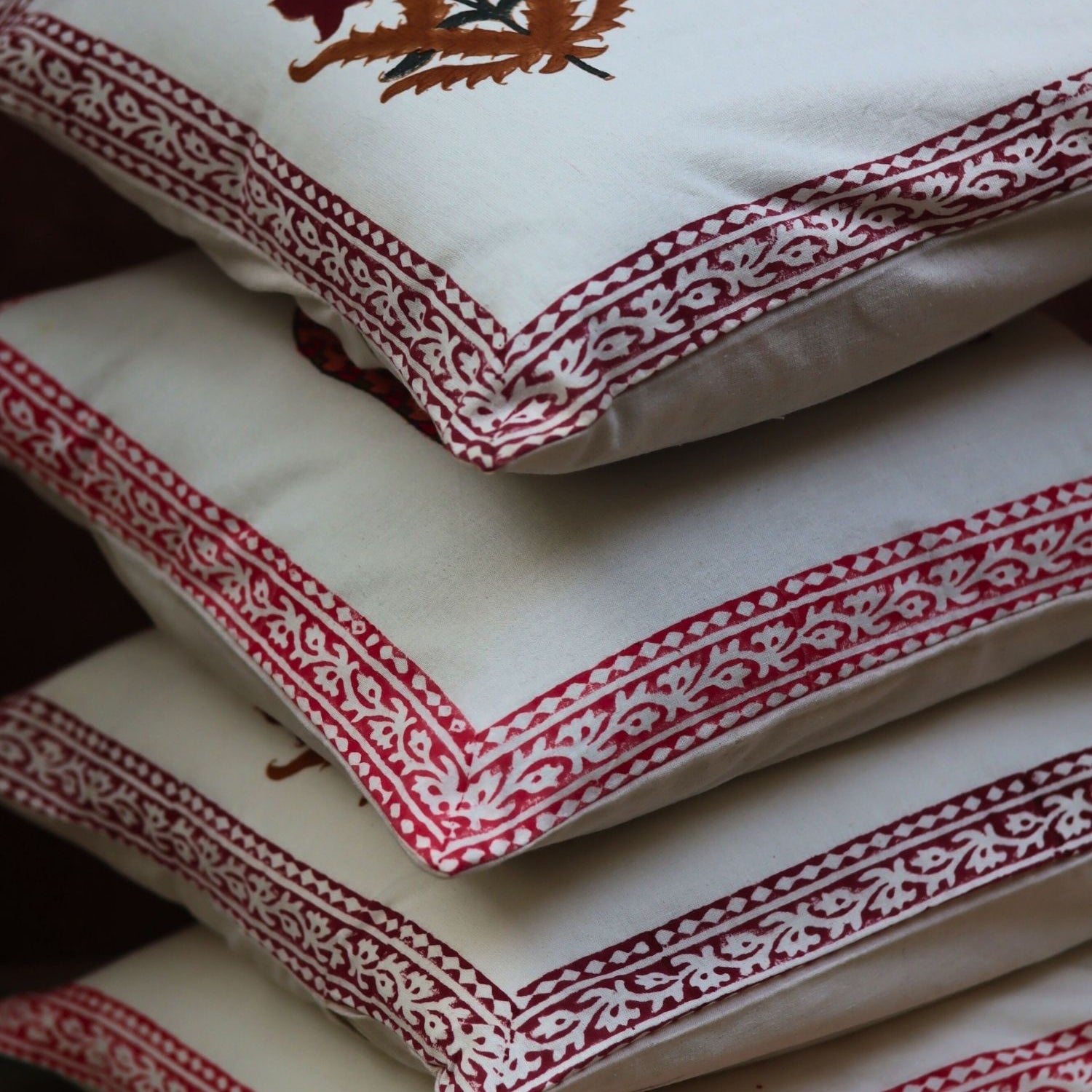 Handmade Maroon Floral & Ele Block Printed Cushion Covers combo