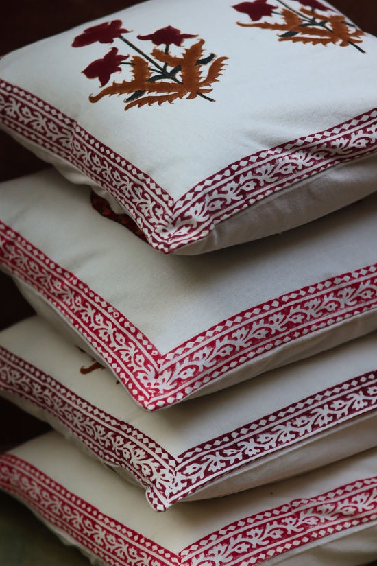 Handmade Maroon Floral & Ele Block Printed Cushion Covers combo