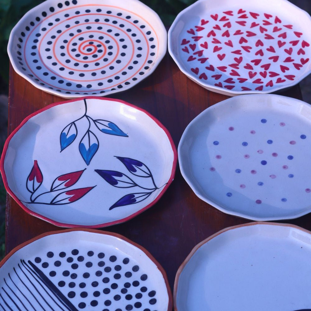 Set of 6 Polka Delight Snack Plates (for the price of 5) handmade in india