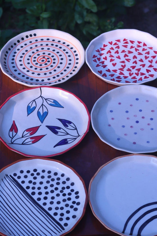 Set of 6 Polka Delight Snack Plates (for the price of 5) handmade in india