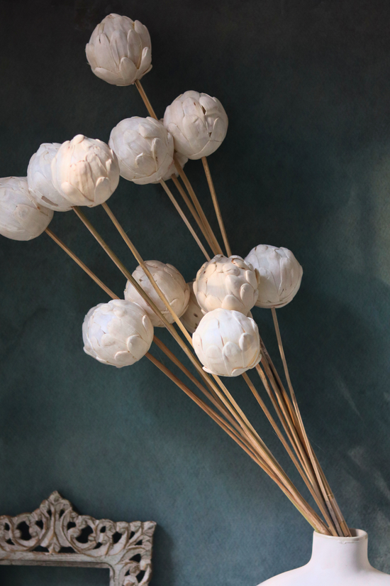 Dried white ball flower bouquet