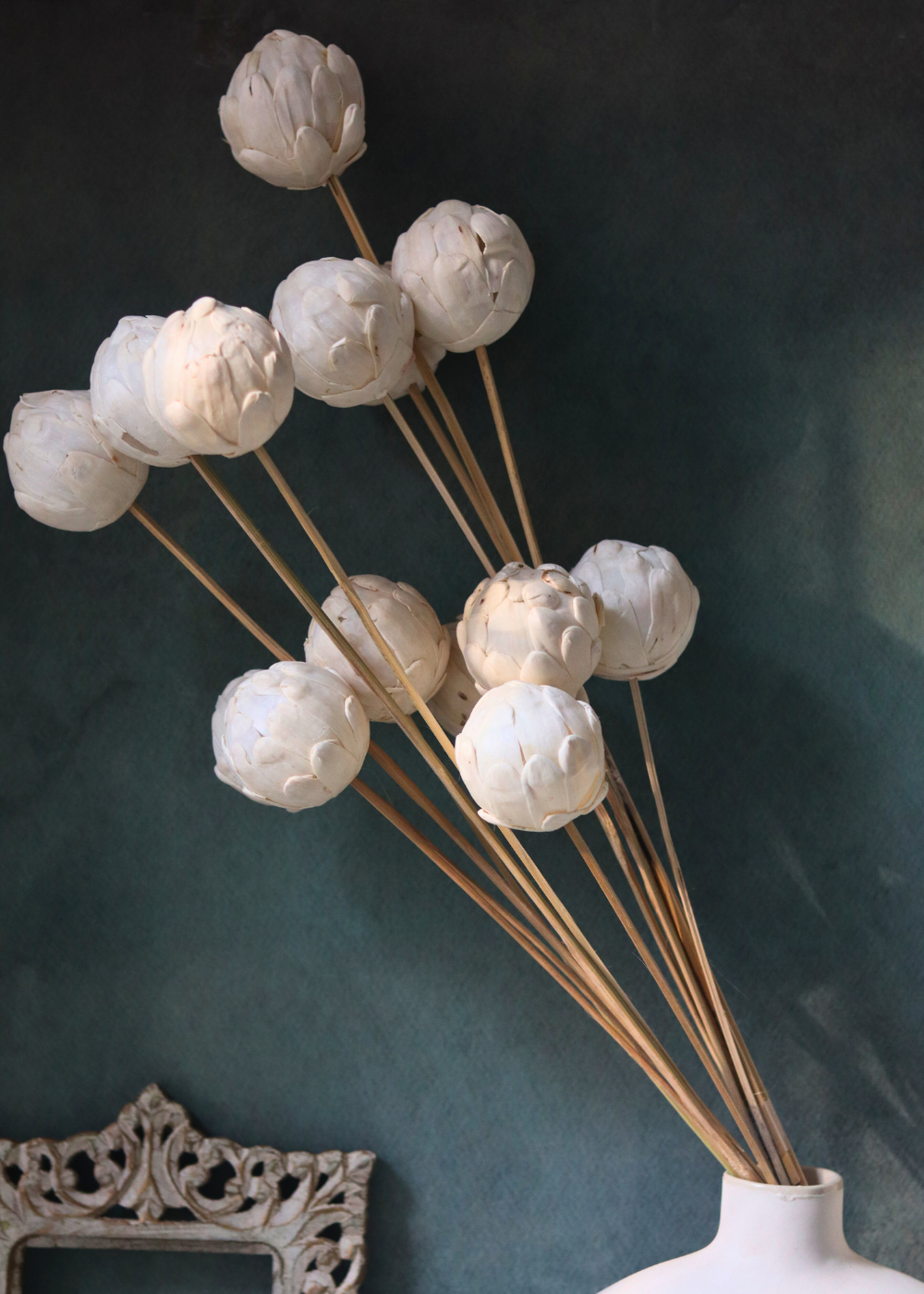 Dried white ball flower bouquet