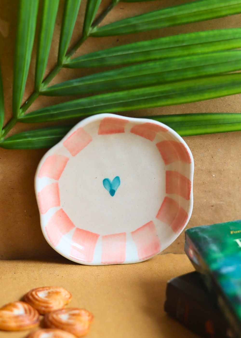 Handmade Striped Heart Handmade Dessert Plate