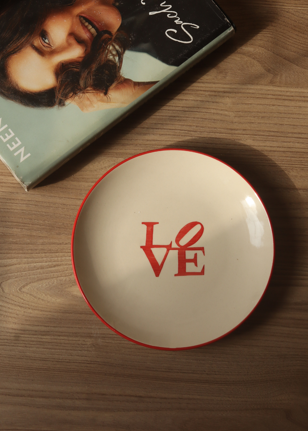 love snack plate with white & red color 