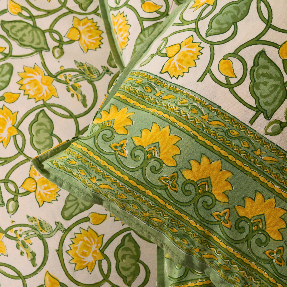 Floral block printed bedsheet