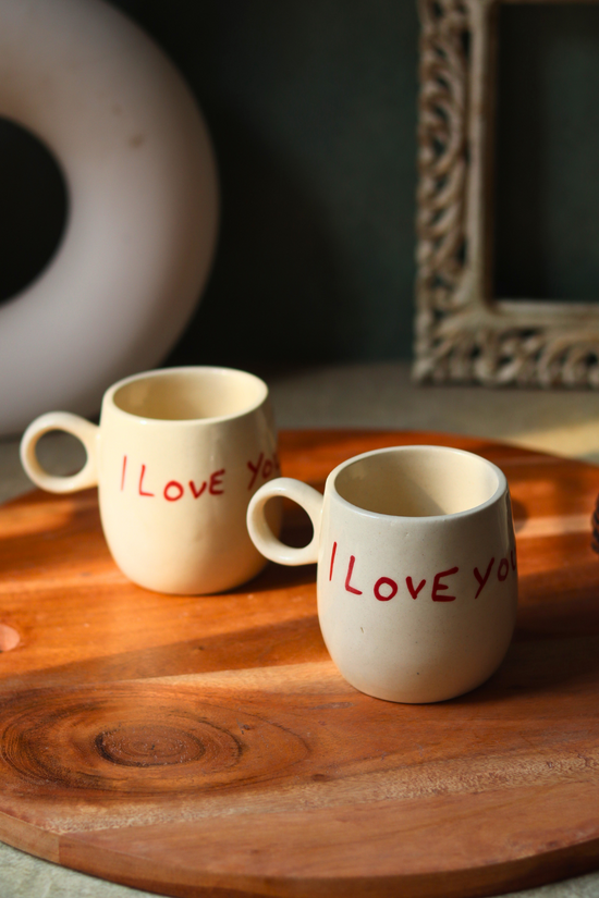 Handmade ceramic i love you coffee mugs