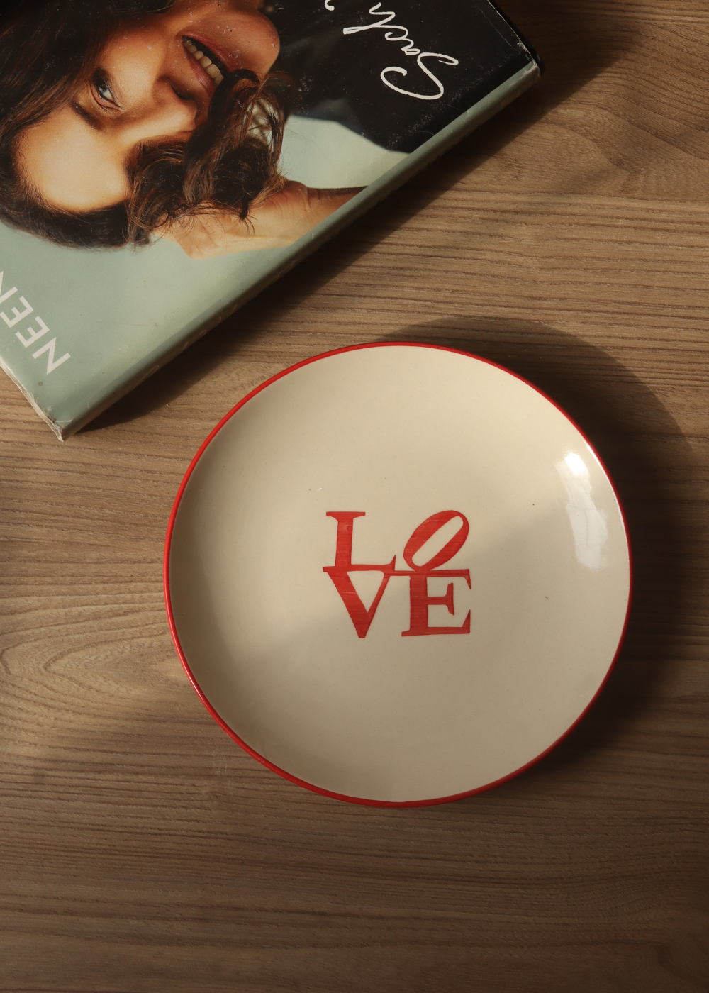 Love snack plate on wooden surface 