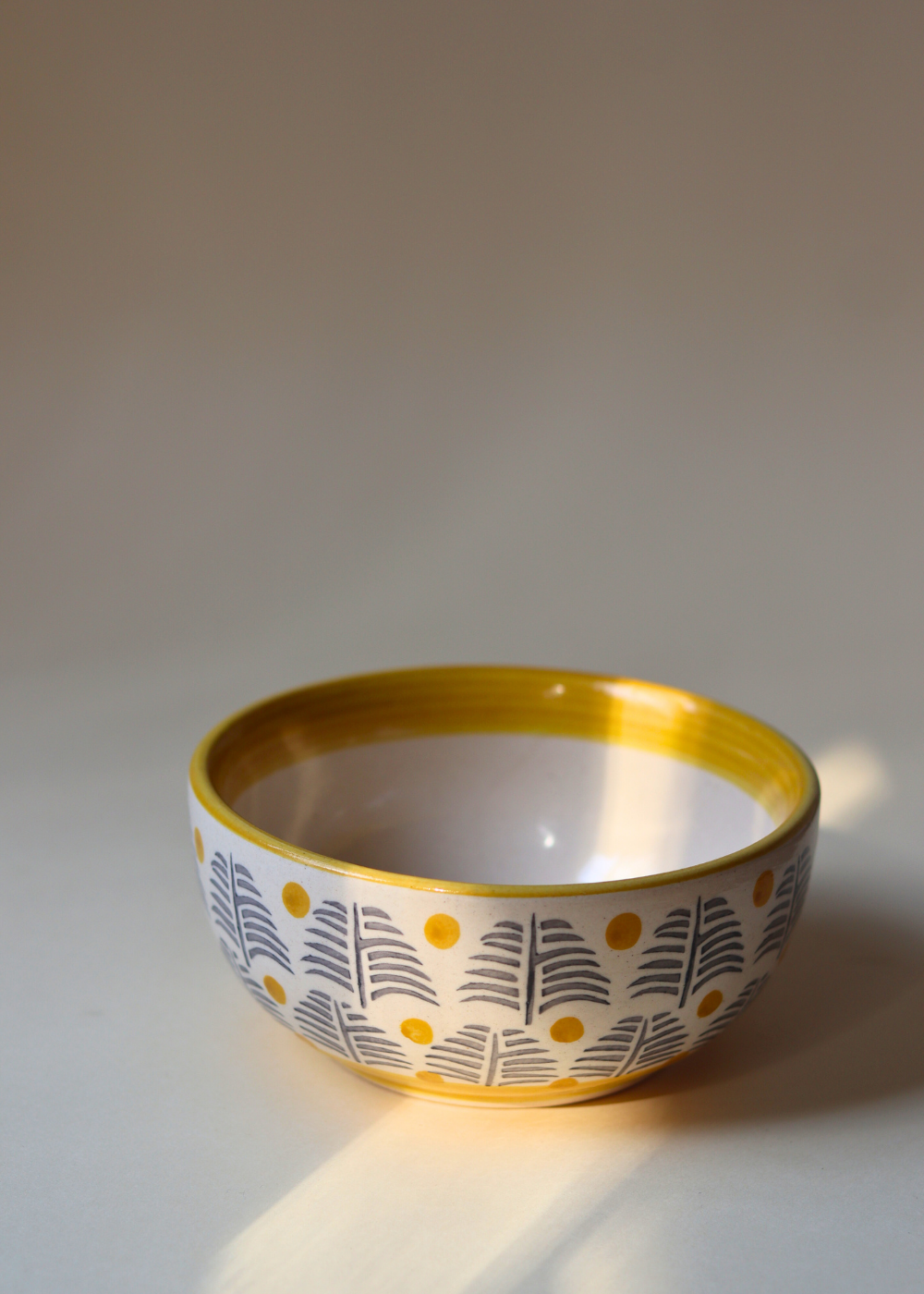 Ceramic bowl yellow white