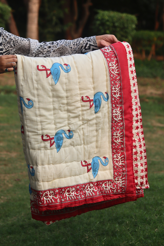 Cotton swan blanket in hand