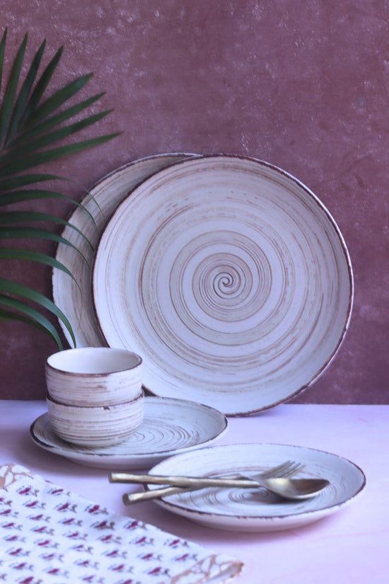 Set of 6 - Brown & White Dinner Set with premium quality material