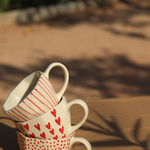 Red Polka, Lined and Heart Mug - Set of three handmade in india