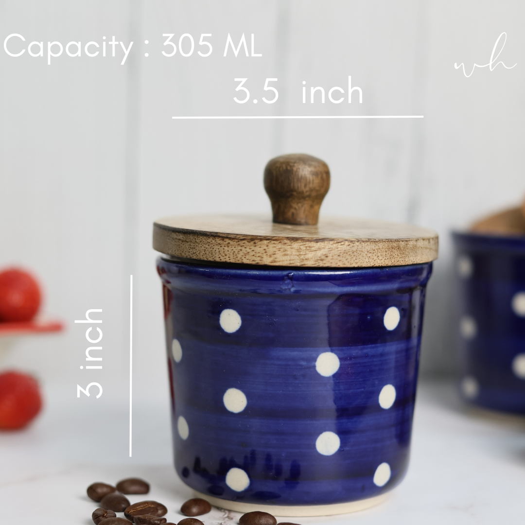 Blue polka jar height and breadth