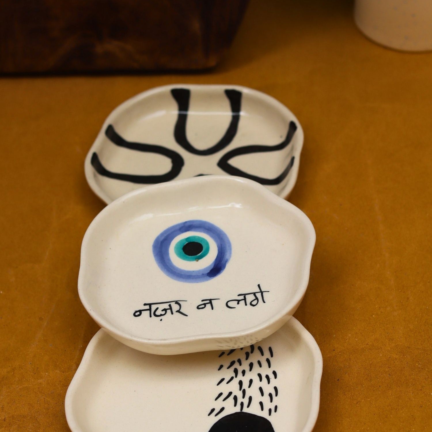 Nazar, Umbrella & Abstract Handmade Dessert Plate made by ceramic