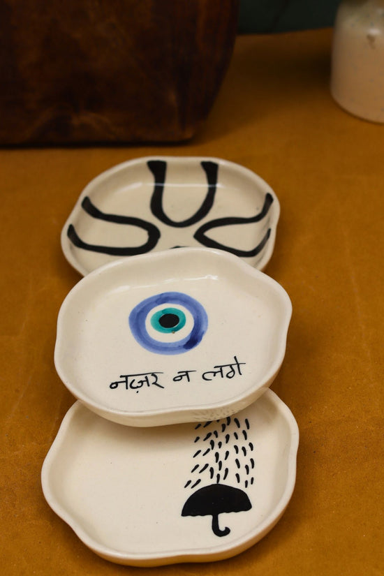 Nazar, Umbrella & Abstract Handmade Dessert Plate made by ceramic