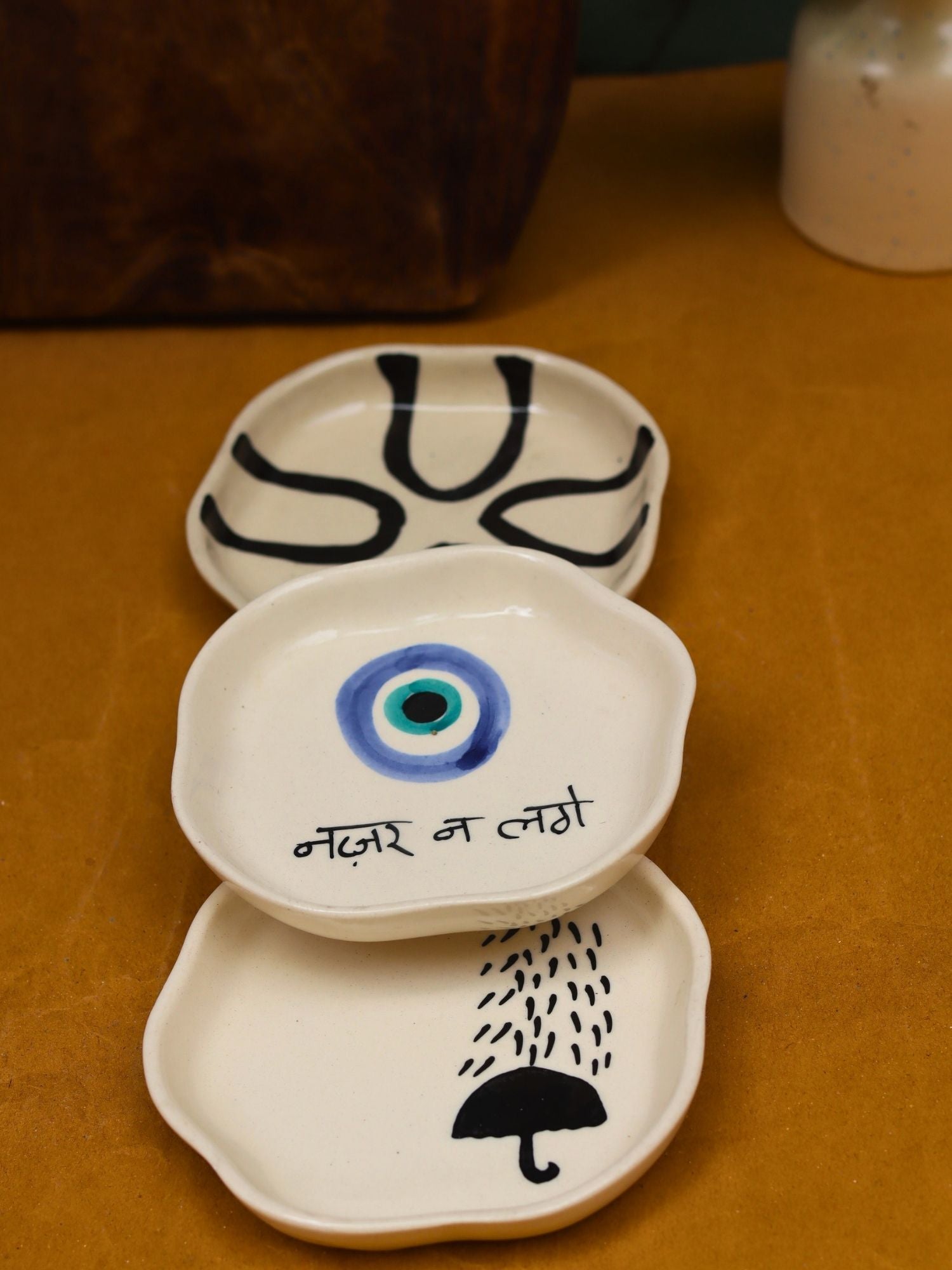 Nazar, Umbrella & Abstract Handmade Dessert Plate made by ceramic