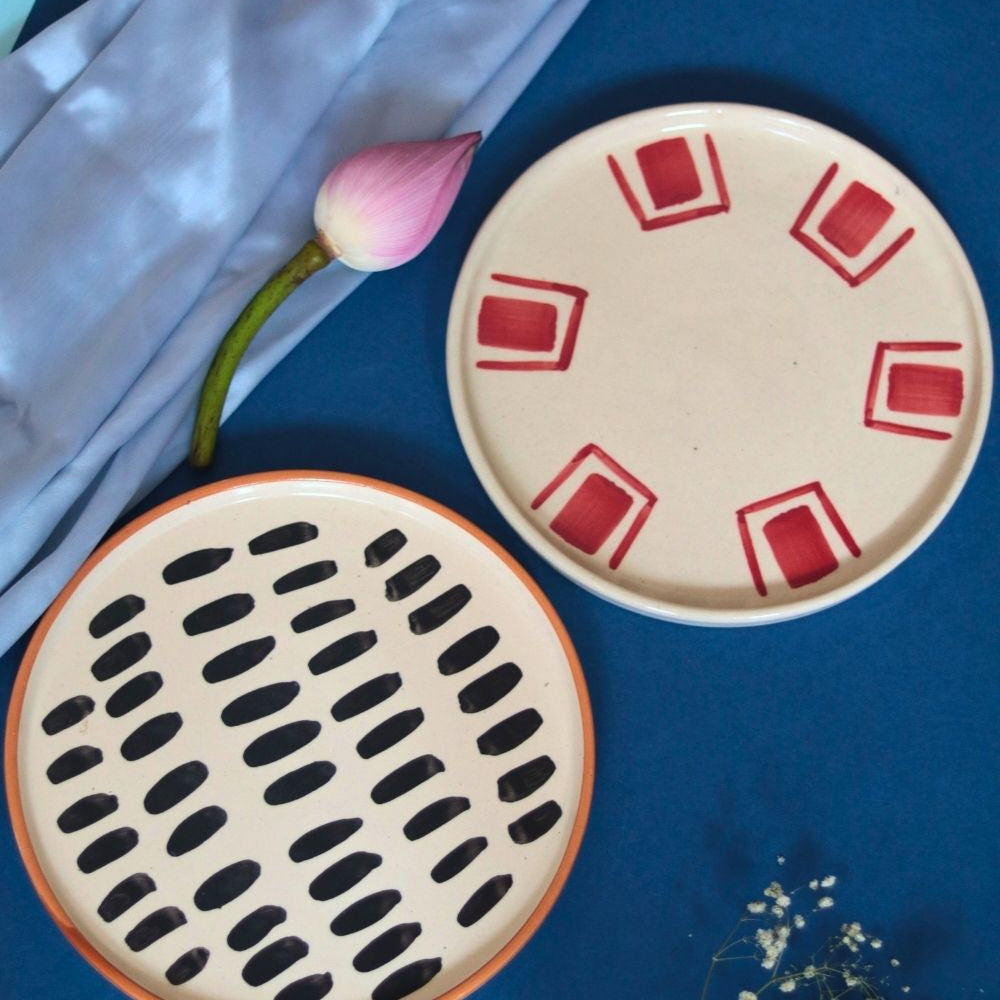 Set of 2 - Red Brick & Striped Platter with premium quality platter