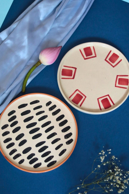 Set of 2 - Red Brick & Striped Platter with premium quality platter