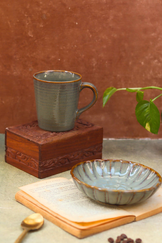 Set of 2 - Olive Coffee Mug & Green Blossom Bowl combo with premium quality material