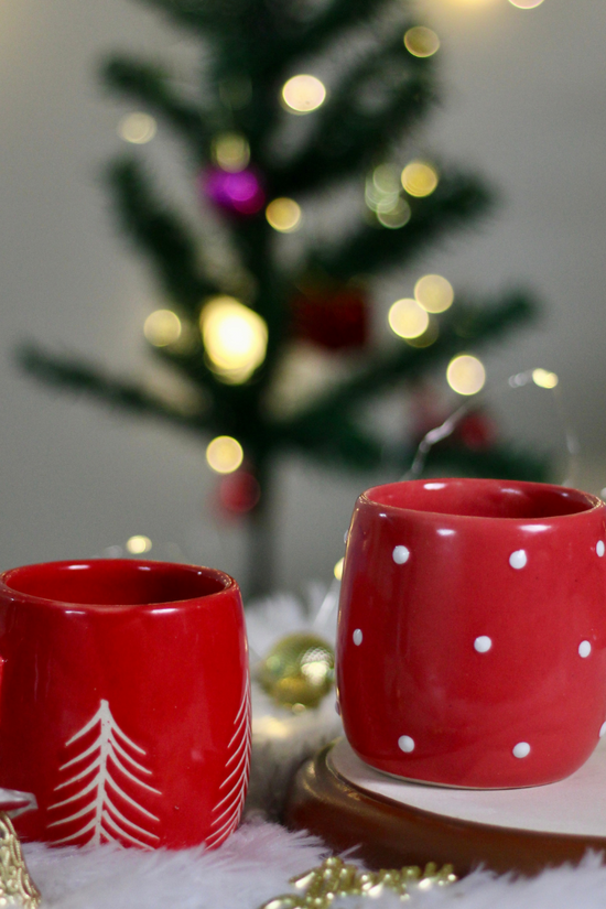 handmade red christmas tree mug with red polka christmas mug
