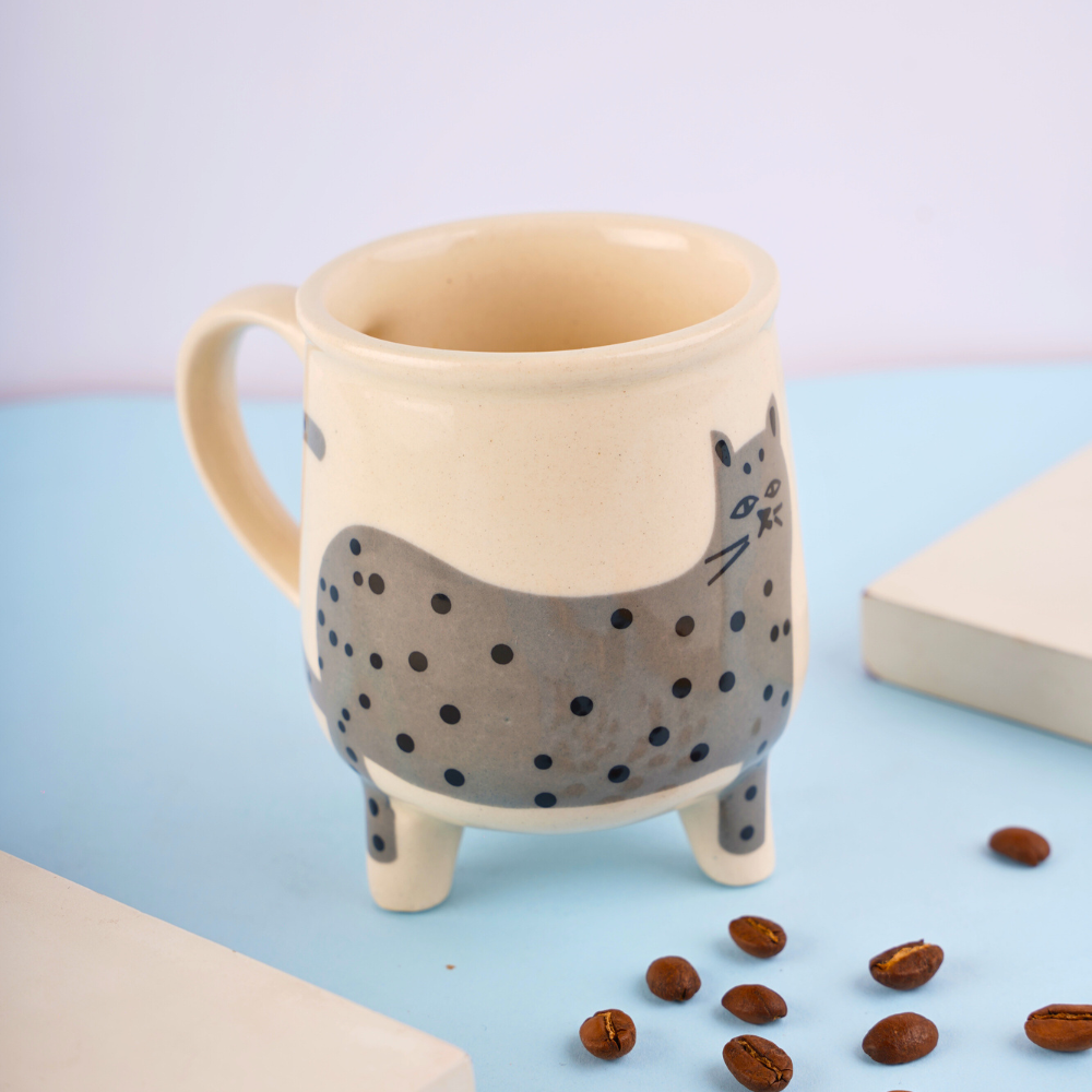 handmade grey cat mug 