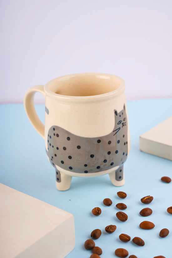 handmade grey cat mug 
