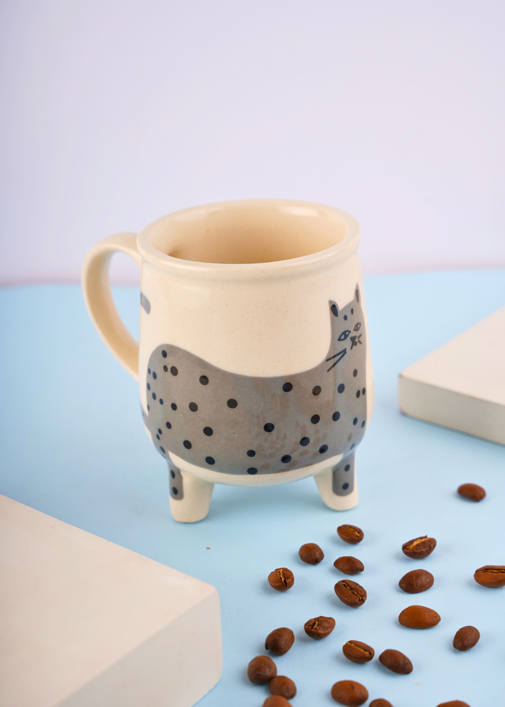 handmade grey cat mug 