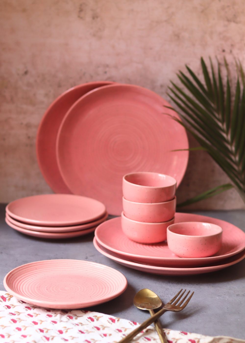 Set of 12 - Rosy Pink Dinner Set with premium quality material