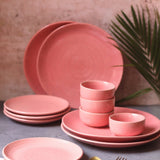 Set of 12 - Rosy Pink Dinner Set with premium quality material