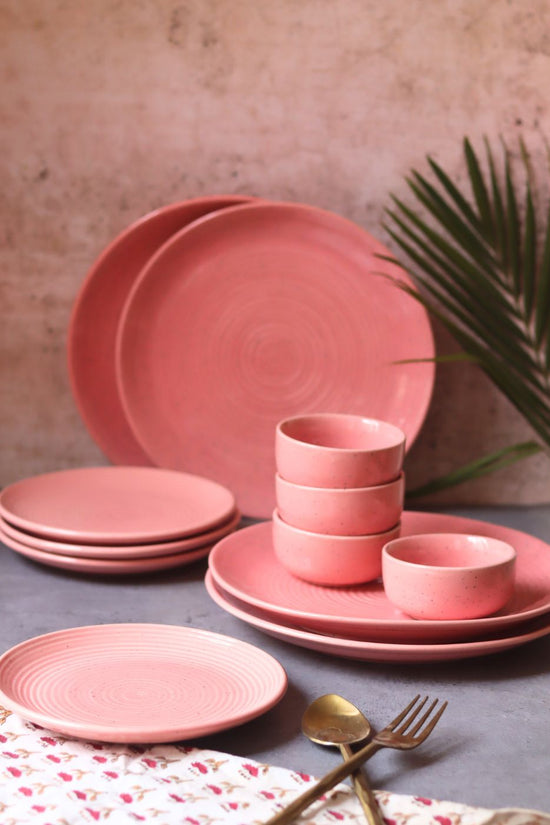 Set of 12 - Rosy Pink Dinner Set with premium quality material