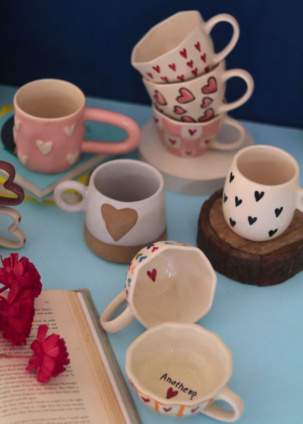 Set of 8 - Heart & Hug Mugs Combo made by ceramic