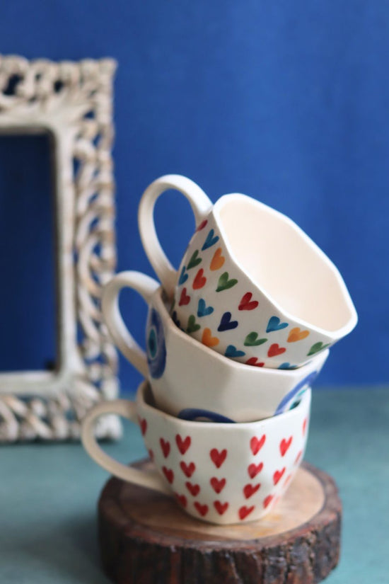 Handmade Set of 3 - Heart Swirl Mugs
