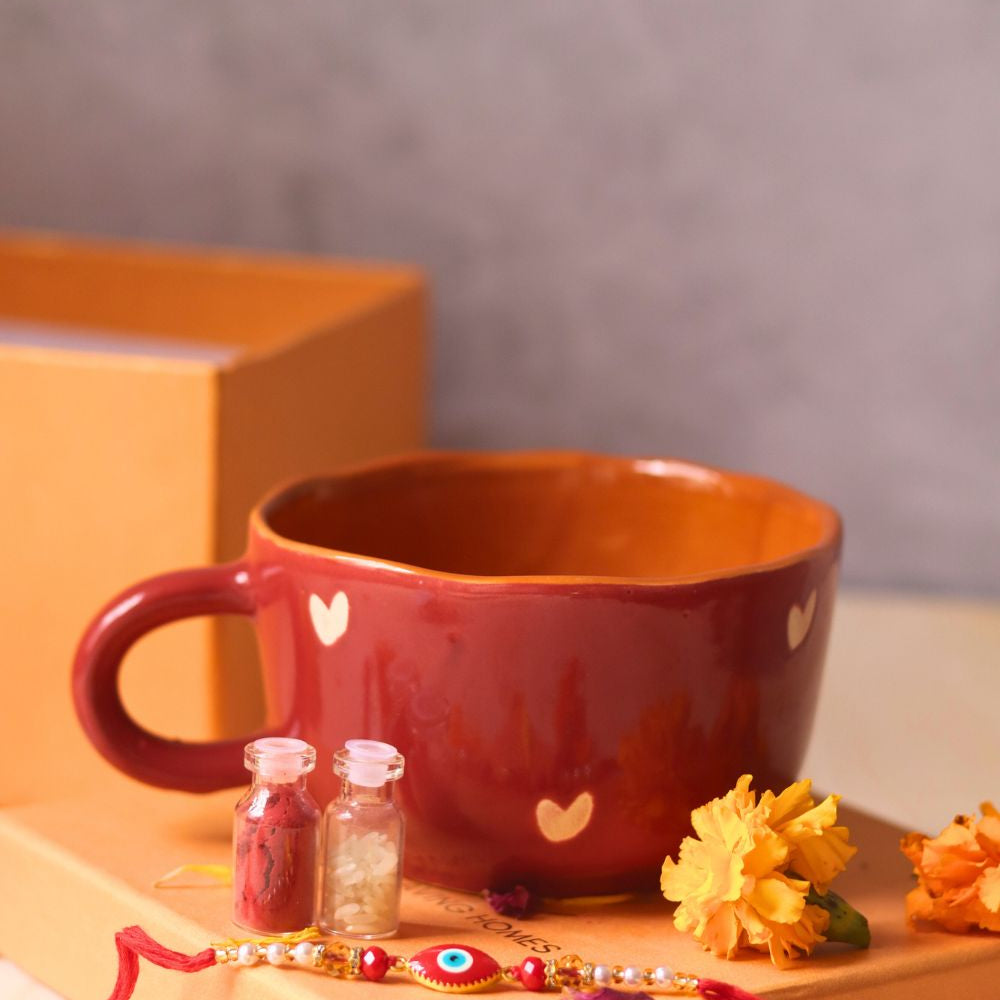 handmade cupid mug rakhi gift box 