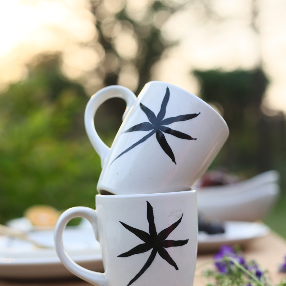 handmade the hemp mug with black leaf design