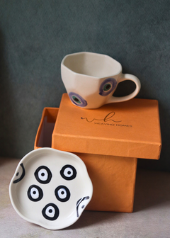 Ceramic evil eye coffee mug & dessert plate