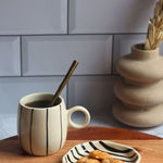 black lined mug & zebra dessert plate made by ceramic