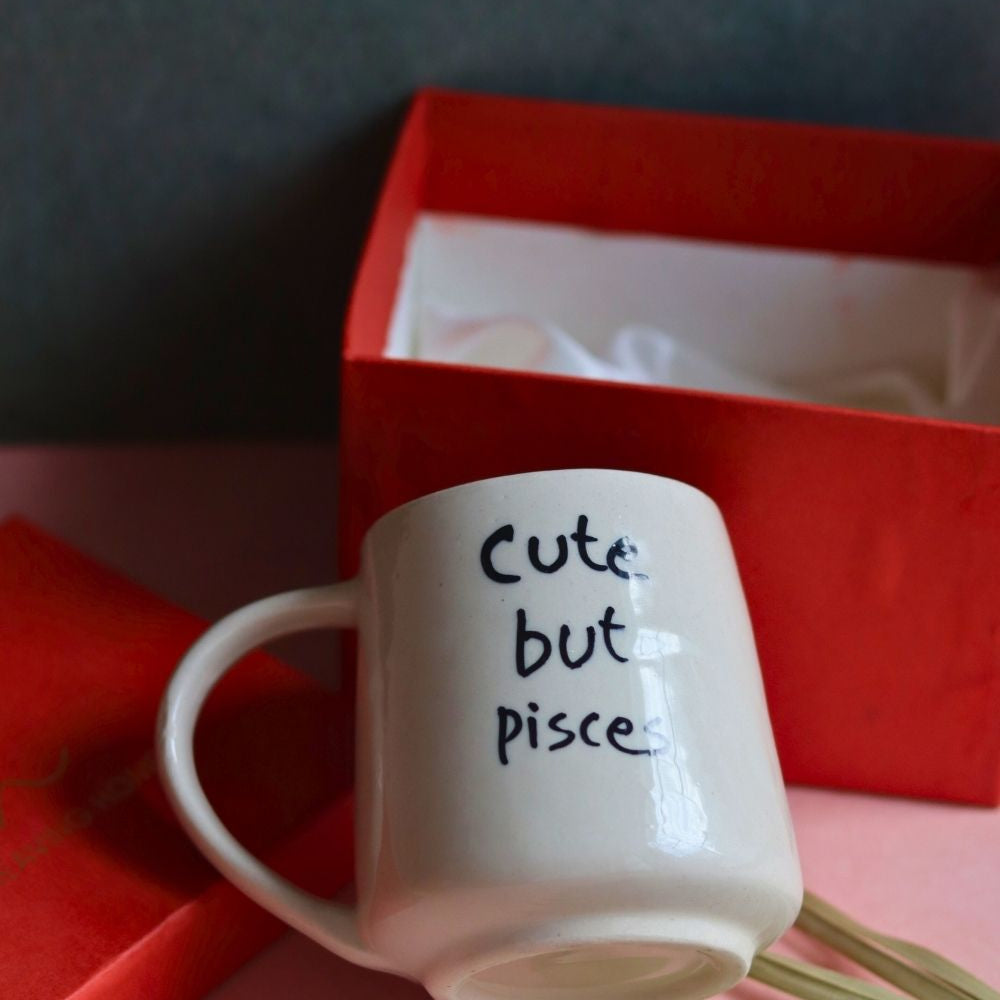 cute but pisces mug in a gift box made by ceramic 