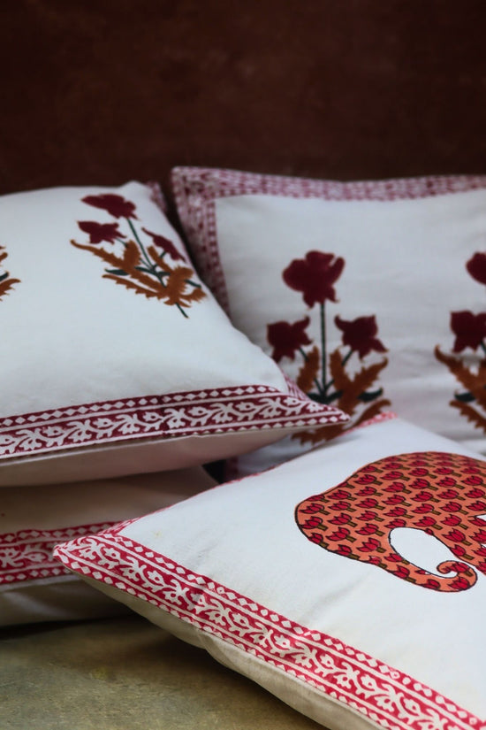 Maroon Floral & Ele Block Printed Cushion Covers combo made by ceramic