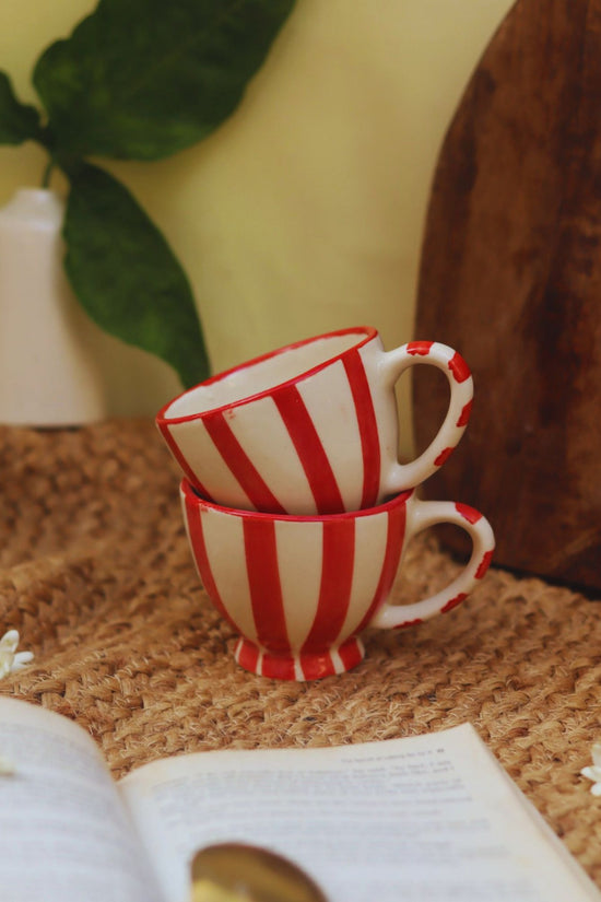 Red & White Striped Mug handmade in India