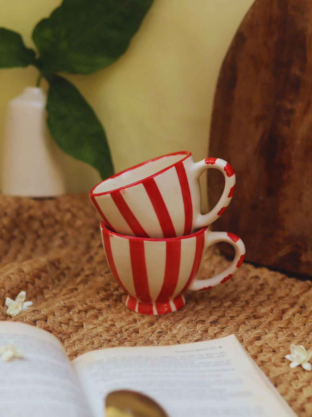 Red & White Striped Mug handmade in India