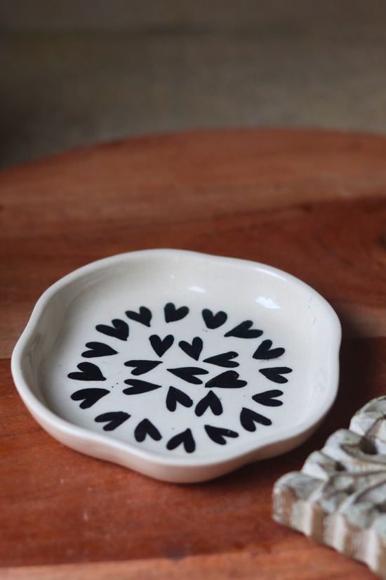 Black Heart Handmade Dessert Plate