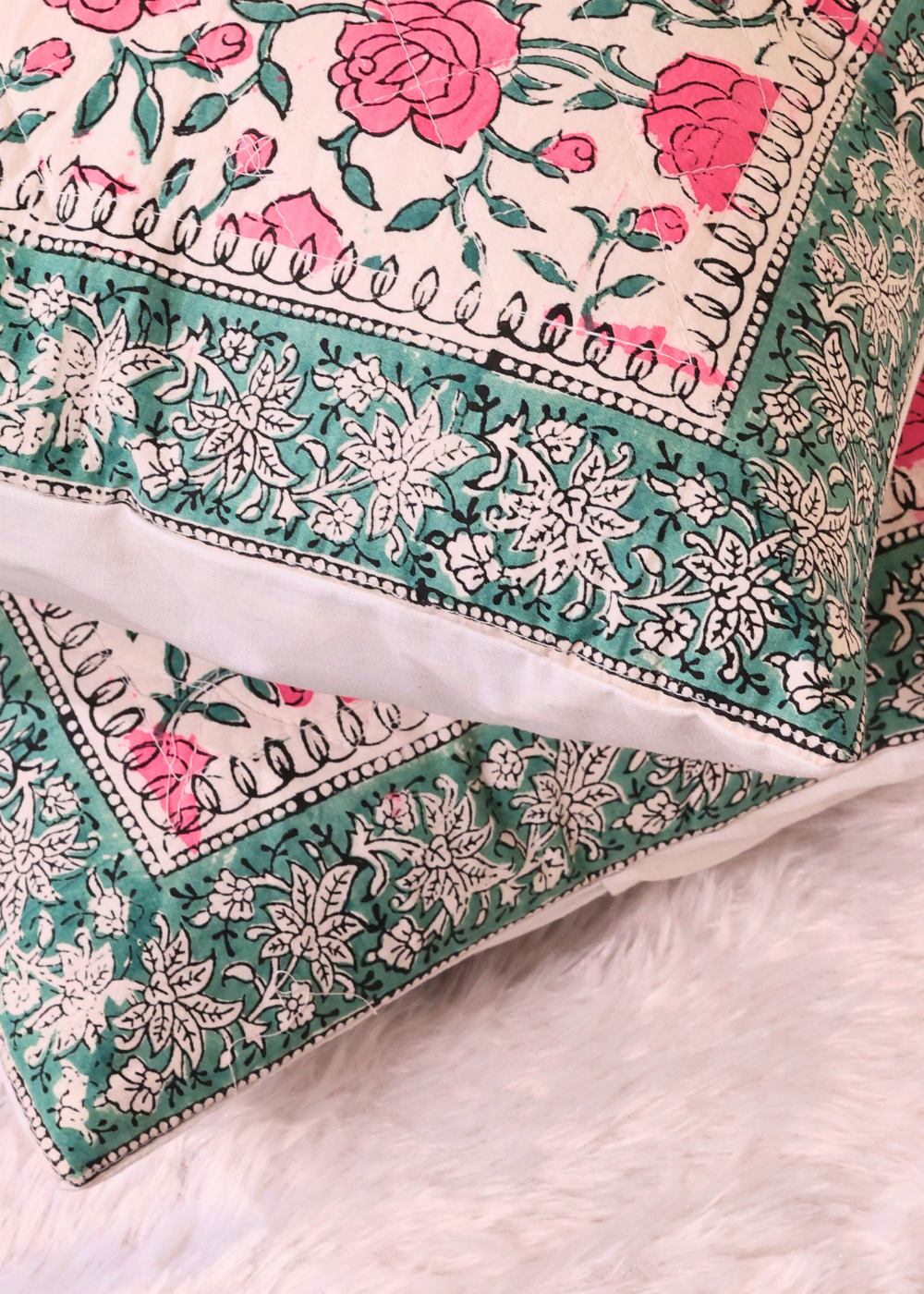 Cotton pink rose cushion cover