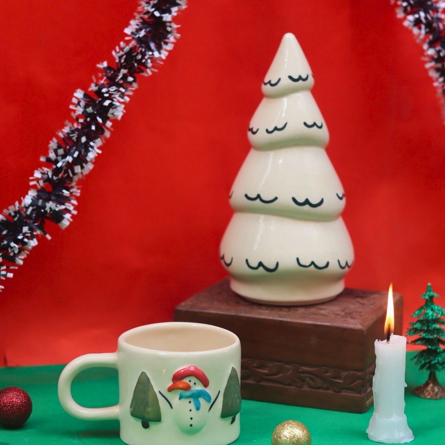 Handmade Set of 2 - Snow White Christmas Tree & Merry Morning Mug Combo